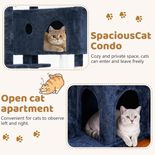 BestOffice 54" Cat Tree with Toy, Multi-Level Cat Tower Indoor Navy Blue - color: Navy Blue, size: 54 Inch