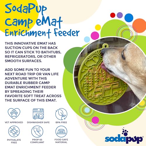 SodaPup Camp eMat – Durable Enrichment Feeder with Suction Cups Made in USA from Non-Toxic, Pet-Safe, Food Safe Rubber for Mental Stimulation, Digestive Health, Avoid Overfeeding, Calming, More - color: Camp eMat Green