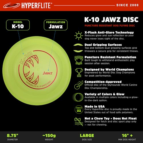 Hyperflite K-10 Jawz Puncture Resistant Dog Flying Disc, Medium-Large - color: Midnight (Black)