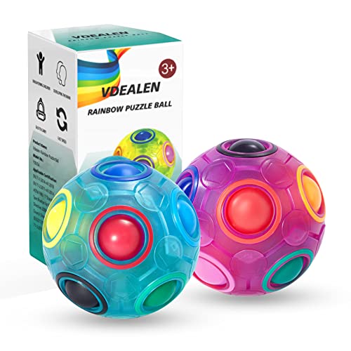 Vdealen Magic Rainbow Puzzle Ball, Fidget Ball Puzzle Brain Teaser Fidget Toy for Boys & Girls- Birthday Party Valentines Easter Christmas Stocking Stuffers for Kids Teen & Adults-2 Pack - color: Blue&purple