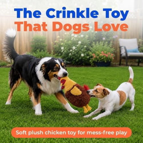 Best Pet Supplies Interactive Squeaky Dog Toy - Crinkle Chicken, Red - color: Crinkle Chicken (Wine Red), size: Large