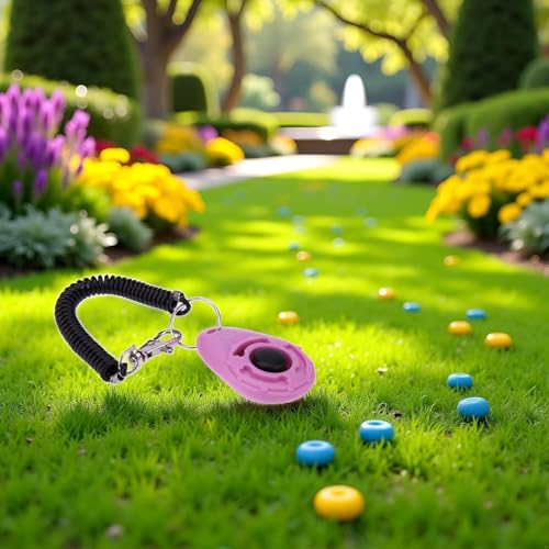 2Pcs Pink Clicker Easy to Use with Button Dog Training Accessories Strong and Long-Lasting,Training and Behavior Aids