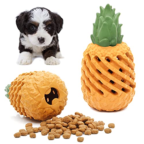 Youngever Pineapple Dog Treat Toys for Pet Teeth Cleaning, Chewing, Fetching, Tough Toy for Aggressive Chewers, Treat Food Dispensing Toys (Small 4.3 inch) - size: Small 4.3 inch