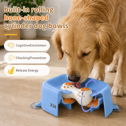 Dog Lick Bowl Slow Feeder with Rolling Log & Suction Base,Blue - color: Blue