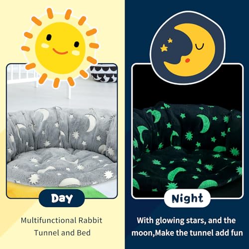 BWOGUE Bunny Tunnel Bed, 2-in-1 Collapsible Rabbit Tunnel Hideout with Mat - color: Grey