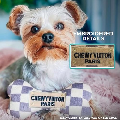 Haute Diggity Dog Chewy Vuiton Bone Plush Dog Toy, Designer Parody Toy - color: Brown Bone, size: Large