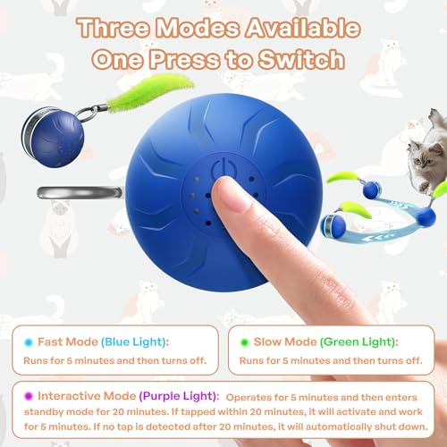 Interactive Cat Toy Ball Automatic Interactive Cat Toys for Indoor Cats with Birdsong 3 Tails 3 Modes Newly Upgraded Speedy 2.0 Tail Cat Toys for Kitten/Small/Medium/Large Cats to Keep Them Busy(Blue) - color: C01-Blue