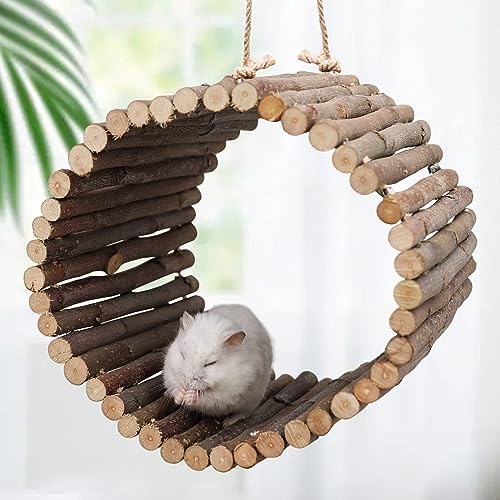 Natural Apple Wood Parrot Hammock & Tree Caves - Bird Cage Accessories for Little Bird, Parakeets, Cockatiels, Lovebirds & Hamsters (6.49" Diameter) - color: Hemp Rope Style, size: Small