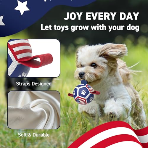 QDAN Puppy Balls, Small Dog Toys, Dog Balls with Straps for Small Breed - color: Flag, size: 3.5 Inch