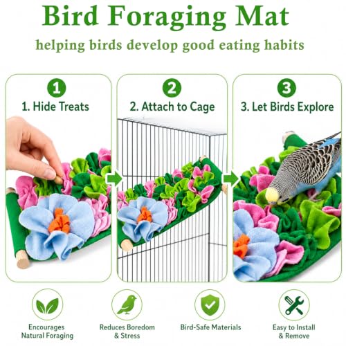 FlidRunest Bird Cotton Fabric Foraging Mat, Parrot Foraging Hammock Bed
