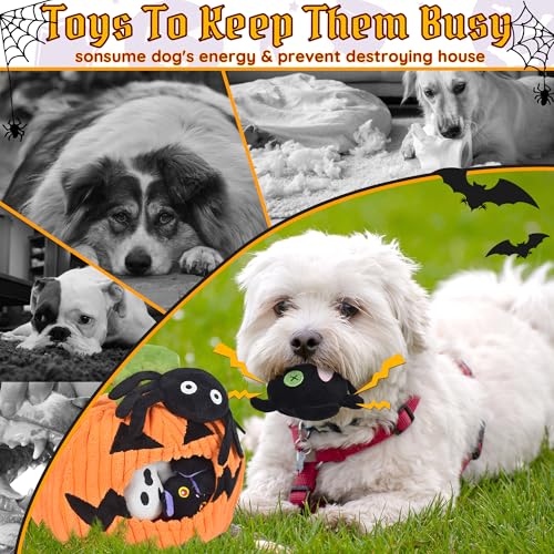 LECHONG Halloween Dog Toys Set, 11 Pack Squeaky Dog Toys for Aggressive Chewers, Pumpkin Assorted Puppy Toys to Keep Them Busy, Toys Gift for Large Medium Small Dogs - size: 11 pack- Halloween