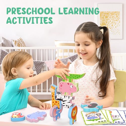 Zeoddler Montessori Toys for Toddlers, 10 Pack Wooden Animal Stacking Blocks, Sorting & Stacking Preschool Learning Activities, Gift for Boys, Girls - style: Animal