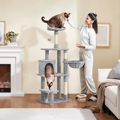 Yaheetech 57in Multilevel Cat Tree for Small Cats with Scratching Post - color: Light Gray