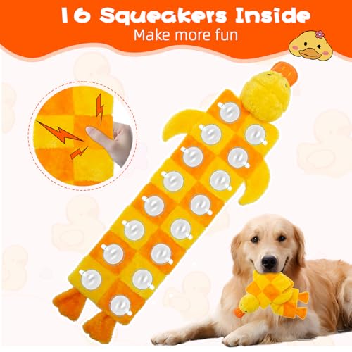 Mihachi Dog Squeaky Toys 16 Squeakers for Aggressive Chewers, Tough Interactive Tug of War Dog Toy-Squeaky Chew Toy for Small,Medium,Large Breed No Stuffing Duck Toy, Fun Long Toys 27 Inches - color: Yellow