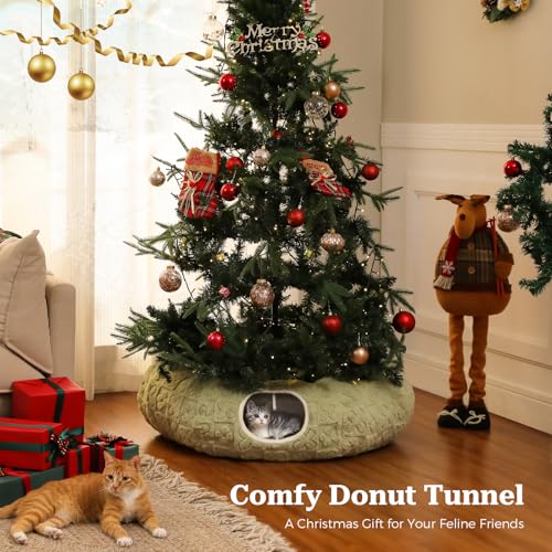 PEQULTI Green Donut Cat Tunnel Bed Washable Plush Mat for Multi Small Pets - color: Green