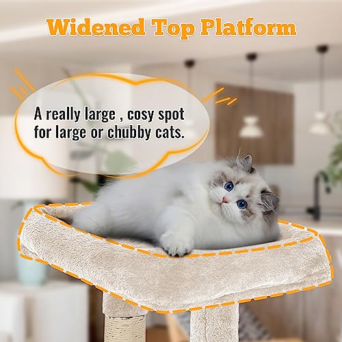 FDW 37.8 inch Cat Tree Cat Tower for Indoor Cats with Scratching Posts,Multi-Level Cat Furniture Activity Center Stand House Cat Condo Modern Cat Tower with Hanging Cradle & Funny Toy,Beige - color: Beige