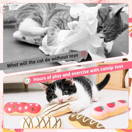 5Pcs Eclair Catnip Toys, Plush Interactive Cat Toy Set for Indoor Cats - style: Eclair