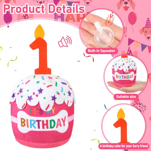 Dansydaisy Dog Birthday Cake Toy Squeaky Plush Gift,1st,Pink - color: Pink, style: 1st