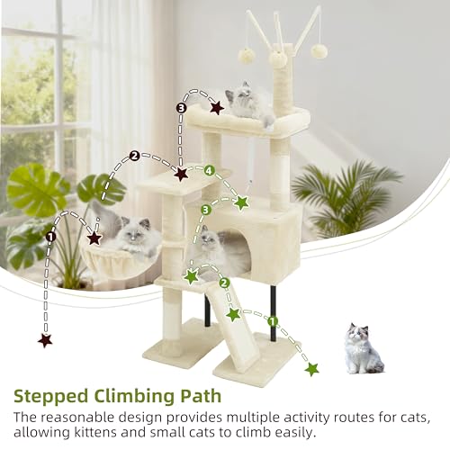 Gitelsnour Cat Tree Tower for Indoor Cats, Top Platform with Toy, GCT006SM - color: Beige, size: 47.24 inches