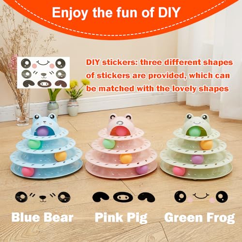 17 Pack Cat Toys, 4-Level Turntable Ball Track Interactive Cat Toy for Indoor Cats, Self Play Fun Roller with Colorful Rotating Ball Puzzle Exercise Kitten Toys Set - color: Light Blue