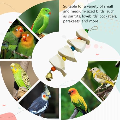 3 Pack Bird Chewing Toy Cuttlebone Parrot Toy with Bell - size: 4 Blocky