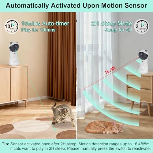 TBTeek Automatic Cat Toy Green Light, 5 Fun Patterns, 4 Speed Modes - color: Green Light-9146 White