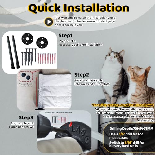 Cat Hammock Wall Mounted, Wall Mounted Cat Shelves, 35.43 x 12.99 in - color: Canvas Long