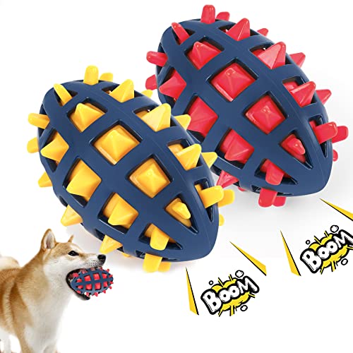 Dog Toy Ball, Dog Spiky Toy Ball with Squeaker, for Floating Chewing Fetching and Interactive Play (2pc Kit) - color: Red+Yellow