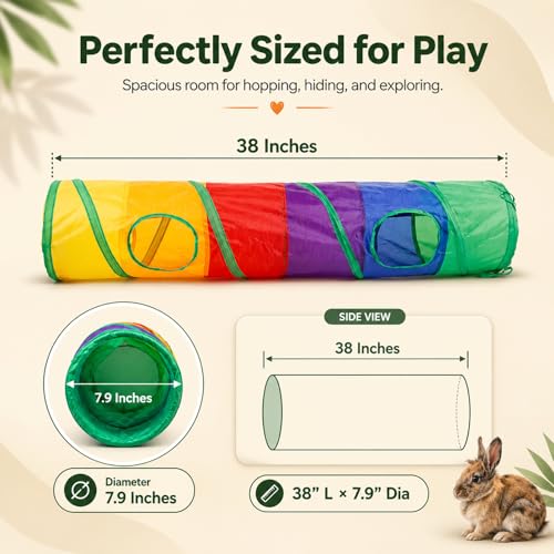 Rabbit Toys, Large Bunny Hideout Tunnel and Tube Rainbow Tunnel for Rabbit Guinea Pig Chinchilla Ferret Rat - color: Rainbow