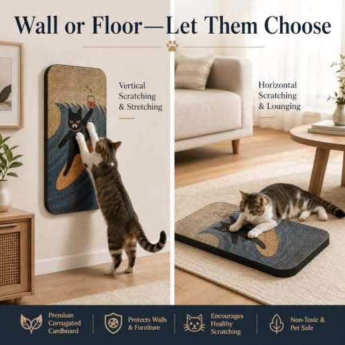 Cat Wall Scratcher, Art Cat Scratching Board for Indoor Cats - color: SurfingCat 1