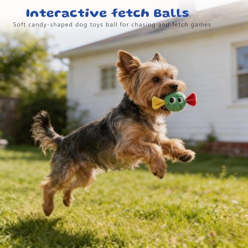 Squeaky Plush Ball Dog Toys for Small Dogs, Mini Breed, 2'' Soft Fuzz Ball - color: Candy Dog Pack