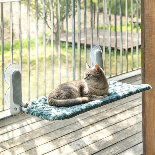 YUNIQUE Cat Window Perch, Upturned Edge Bracket, Portable Wall Hammock for Indoor Cat, Green - color: Green