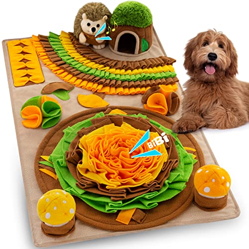 Pet Snuffle Mat for Dogs Hedgehog Puzzle Toy Large Sniffing Mat with Squeaky Mushrooms Portable Indoor/Outdoor Digging Mat for Foraging Skills & Stress Relief