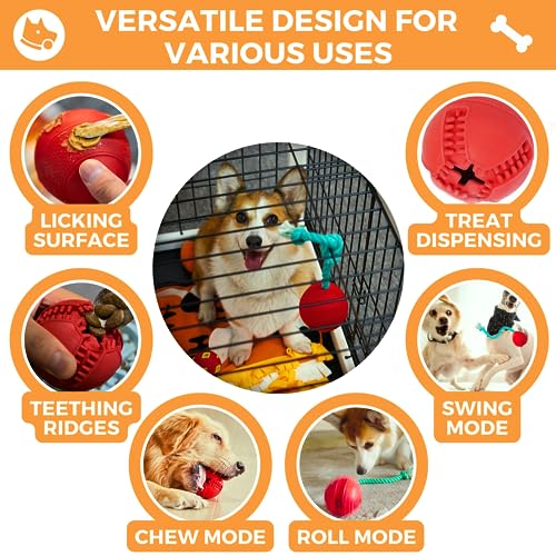 Fossa 4-in-1 Crate Entertaing Puzzle Chew Toy for Dogs | Upgrade Crate Training Aids for Puppies | Food Treat Dispensing Dog Toys | Dog Teething Ball with Adjust Rope to Reduce Stress Anxiety