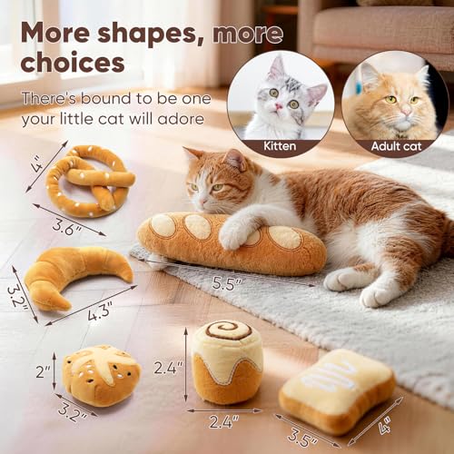 CiyvoLyeen Plush Bread Catnip Toys for Indoor Cats 6 Pack - color: Bread - 6Pcs