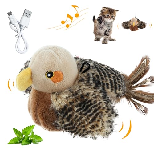 Gigwi Flappy Bird Cat Toy For Indoor Cats, Rechargeable Lifelike Interactive Flapping Bird Cat Toy Tweet, Flapping Wings & Lively Chirping, Automatic Catnip Toys For Cats Kitten, Touch Activated - color: flapping bird