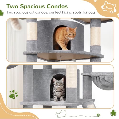 Globlazer 80in Heavy Duty Cat Tree for Large Cats, Multi-Level Cat Furniture Activity Center with 2 Condos, 2 Hammocks, 3 Perches & Sisal Scratching Posts, F80H,Light Gray - color: Light Gray, size: 80 Inch