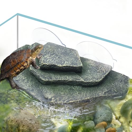 kathson Turtle Basking Platform Dock Rock,Resin Floating Resting Terrace - color: Teal：7.3”L×3.5”W×1.4”H