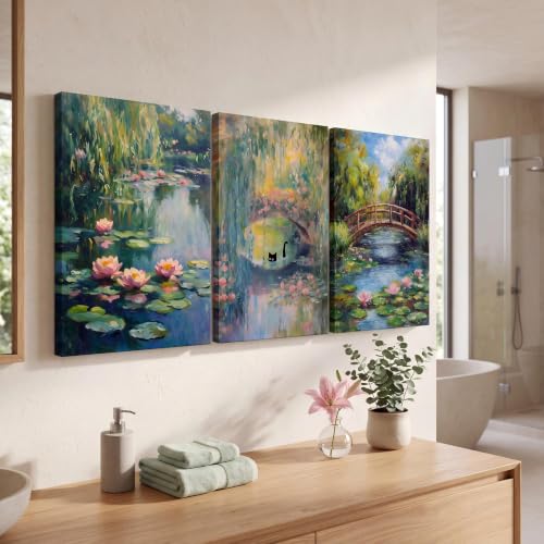 Pormipone Monet 3Pc Poster Water Lily Black Cat Under Bridge Unframed 16x24