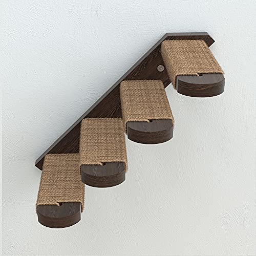 Cat Steps - Solid Rubber Wood Cat Wood - Wall Mounted Cats Shelves - color: Brown