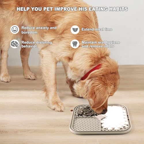 Licking Mat for Dogs & Cats with Suction Cups, 1 Pack Square Dog Slow Feeder Lick Pat for Anxiety Relief and Boredom, Dog Toys to Keep Them Busy, Pets Grooming Training Bathing Mat - color: Beige