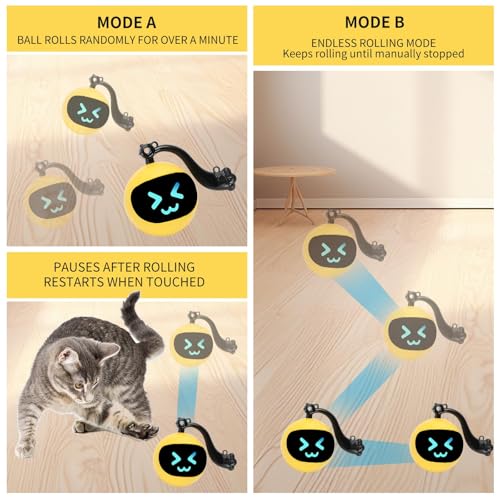 Electric Interactive Cat Feather Toy Ball for Indoor Cats,Turbo Tail Mouse Chase with LED Remote Control Cat Toy,Electric Automatic Moving Ball, Motion Activate Chirping Bird Sound Yellow - color: Yellow Ball