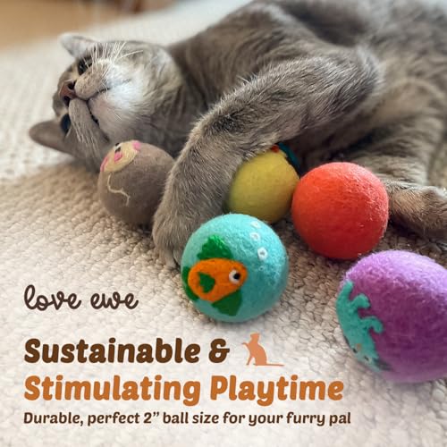 Love Ewe Wool Cat Toys Ball 3 Pack, 2-inch Fish and Bird - color: Fish/Bird