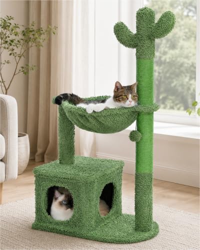 MUTTROS 40" Cactus Cat Tree with Hammock, Condo & Sisal Post, Green - color: Cactus Green, size: 40"