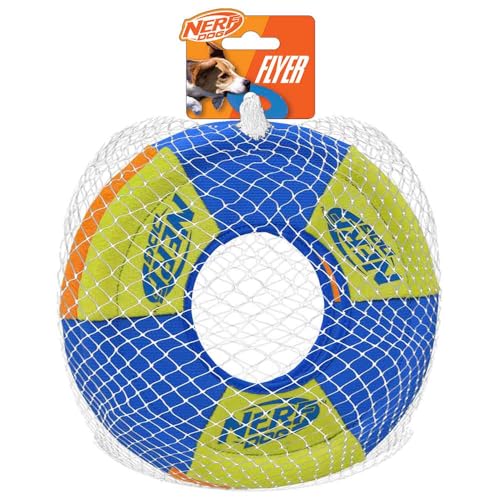 Nerf Dog Trackshot Toss and Tug Ring Outdoor Dog Toy 2 Pack, 9 Inch Dog Tug and Fetch Toy, for Medium and Large Breeds, Blue/Orange/Green - size: Medium