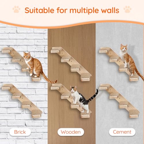 HOOBRO 2 Pack Cat Wall Shelves with Four Jute Scratching Steps, Oak Wood Cat Wall Steps/Ladder Furniture, Climbing Shelf Wall Mounted, Cat Tree Supplies, Nature NL42CS03