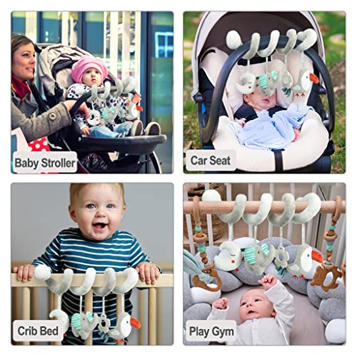 Baby Car Seat Toys, Activity Spiral Plush Hanging Wrap Around Pram Pushchair Stroller Toys, Sensory Early Education Toy for Toddler, Grey Elephant