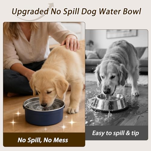 Dog Water Bowl No Spill, 1.5L/50oz Stainless Steel Slow Water Bowl for Dogs, Spill Proof Dog Bowl with Anti-Splash & Non-Slip, Slow Drinking Water Bowl Dispenser for Messy Drinkers (Blue) - color: Blue