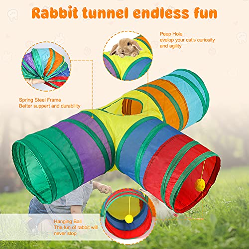BWOGUE Bunny Tunnels & Tubes, 3-Way Collapsible Rabbit Hideout for Bunnies - color: Rainbow