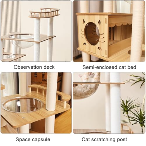 Yinanroa 73-Inch Cat Tower for Multiple Cats, Cat Tower for Large Cats, Slim, Stable, Freestanding, Popular,Prevents Cats from Falling, Space Saving, Wooden Cat Tree. 20lb (8782) - size: 8782